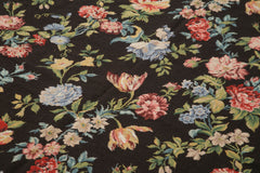 Needlepoint Floral Black Floral Cotton Wool Handmade Area Rug 5'10'' x 8'11''