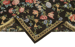 Needlepoint Floral Black Floral Cotton Wool Handmade Area Rug 5'10'' x 8'11''