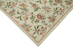 Needlepoint Floral Beige Floral Cotton Wool Handmade Area Rug 7'11'' x 9'11''