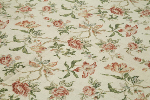 Needlepoint Floral Beige Floral Cotton Wool Handmade Area Rug 7'11'' x 9'11''