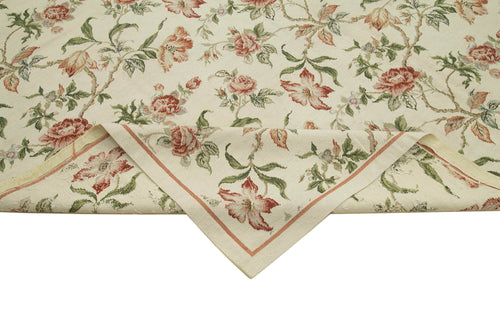 Needlepoint Floral Beige Floral Cotton Wool Handmade Area Rug 7'11'' x 9'11''