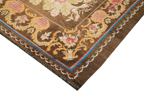 Moldovian Floral Black Floral Cotton Wool Goat Hair Handmade Rug 6'10'' x 9'7''