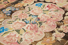 Moldovian Floral Black Floral Cotton Wool Goat Hair Handmade Rug 6'10'' x 9'7''