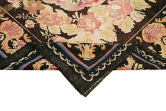Moldovian Floral Black Floral Cotton Wool Goat Hair Handmade Rug 6'10'' x 9'7''