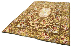 Moldovian Floral Brown Floral Cotton Wool Goat Hair Handmade Rug 6'9'' x 10'10''