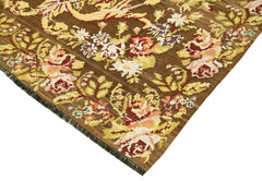 Moldovian Floral Brown Floral Cotton Wool Goat Hair Handmade Rug 6'9'' x 10'10''