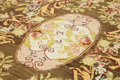 Moldovian Floral Brown Floral Cotton Wool Goat Hair Handmade Rug 6'9'' x 10'10''