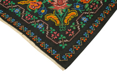 Moldovian Floral Black Floral Cotton Wool Goat Hair Handmade Rug 6'6'' x 8'11''