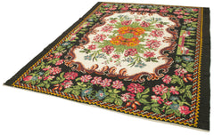 Moldovian Floral Black Floral Cotton Wool Goat Hair Handmade Rug 6'10'' x 8'10''