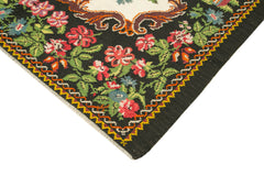 Moldovian Floral Black Floral Cotton Wool Goat Hair Handmade Rug 6'10'' x 8'10''