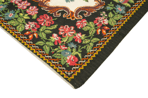Moldovian Floral Black Floral Cotton Wool Goat Hair Handmade Rug 6'10'' x 8'10''