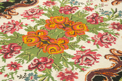 Moldovian Floral Black Floral Cotton Wool Goat Hair Handmade Rug 6'10'' x 8'10''