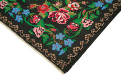 Moldovian Floral Black Floral Cotton Wool Goat Hair Handmade Rug 7'7'' x 10'4''