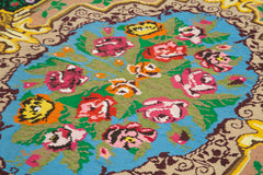 Moldovian Floral Black Floral Cotton Wool Goat Hair Handmade Rug 7'7'' x 10'4''