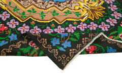 Moldovian Floral Black Floral Cotton Wool Goat Hair Handmade Rug 7'7'' x 10'4''