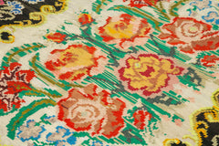 Moldovian Floral Black Floral Cotton Wool Goat Hair Handmade Rug 5'11'' x 6'11''