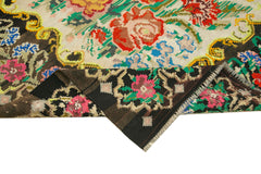 Moldovian Floral Black Floral Cotton Wool Goat Hair Handmade Rug 5'11'' x 6'11''