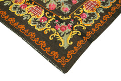 Moldovian Floral Black Floral Cotton Wool Goat Hair Handmade Rug 7'2'' x 10'8''