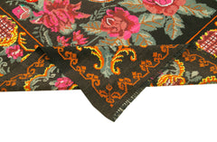 Moldovian Floral Black Floral Cotton Wool Goat Hair Handmade Rug 7'2'' x 10'8''