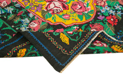 Moldovian Floral Black Floral Cotton Wool Goat Hair Handmade Rug 6'6'' x 7'7''