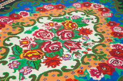 Moldovian Floral Black Floral Cotton Wool Goat Hair Handmade Rug 7'1'' x 11'0''