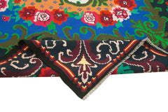 Moldovian Floral Black Floral Cotton Wool Goat Hair Handmade Rug 7'1'' x 11'0''