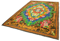 Moldovian Floral Brown Floral Cotton Wool Goat Hair Handmade Rug 6'11'' x 10'3''