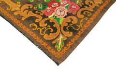 Moldovian Floral Brown Floral Cotton Wool Goat Hair Handmade Rug 6'11'' x 10'3''