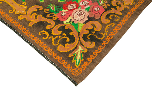 Moldovian Floral Brown Floral Cotton Wool Goat Hair Handmade Rug 6'11'' x 10'3''