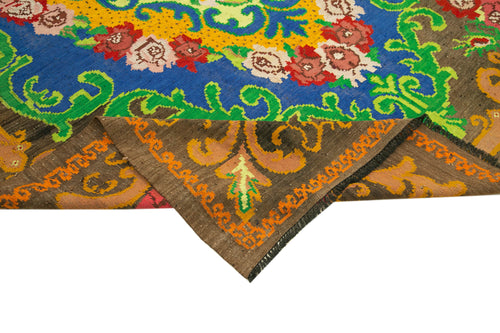 Moldovian Floral Brown Floral Cotton Wool Goat Hair Handmade Rug 6'11'' x 10'3''