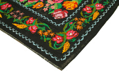 Moldovian Floral Black Floral Cotton Wool Goat Hair Handmade Rug 6'4'' x 10'2''