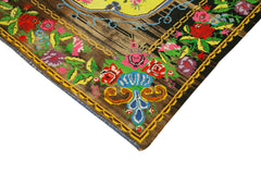 Moldovian Floral Black Floral Cotton Wool Goat Hair Handmade Rug 6'11'' x 9'5''