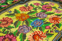 Moldovian Floral Black Floral Cotton Wool Goat Hair Handmade Rug 6'11'' x 9'5''