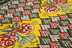 Moldovian Floral Black Floral Cotton Wool Goat Hair Handmade Rug 6'10'' x 9'3''