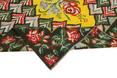 Moldovian Floral Black Floral Cotton Wool Goat Hair Handmade Rug 6'10'' x 9'3''