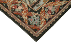 Moldovian Floral Black Floral Cotton Wool Goat Hair Handmade Rug 6'5'' x 7'0''