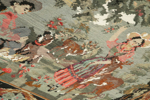 Moldovian Floral Black Floral Cotton Wool Goat Hair Handmade Rug 6'5'' x 7'0''