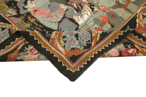 Moldovian Floral Black Floral Cotton Wool Goat Hair Handmade Rug 6'5'' x 7'0''