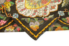 Moldovian Floral Black Floral Cotton Wool Goat Hair Handmade Rug 5'5'' x 6'1''