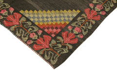 Moldovian Floral Brown Floral Cotton Wool Goat Hair Handmade Rug 4'6'' x 6'5''