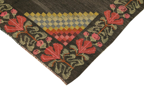 Moldovian Floral Brown Floral Cotton Wool Goat Hair Handmade Rug 4'6'' x 6'5''