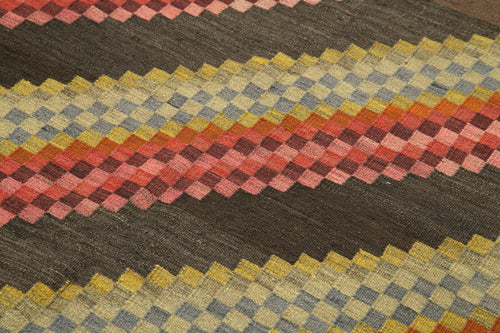 Moldovian Floral Brown Floral Cotton Wool Goat Hair Handmade Rug 4'6'' x 6'5''