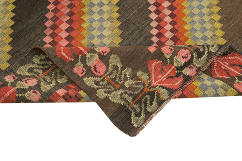 Moldovian Floral Brown Floral Cotton Wool Goat Hair Handmade Rug 4'6'' x 6'5''