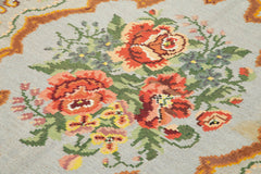 Moldovian Floral Beige Floral Cotton Wool Goat Hair Handmade Rug 5'2'' x 7'6''