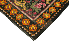 Moldovian Floral Black Floral Cotton Wool Goat Hair Handmade Rug 5'4'' x 7'3''