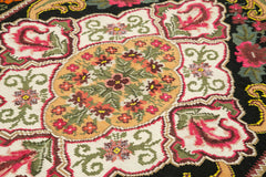 Moldovian Floral Black Floral Cotton Wool Goat Hair Handmade Rug 5'4'' x 7'3''