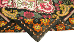 Moldovian Floral Black Floral Cotton Wool Goat Hair Handmade Rug 5'4'' x 7'3''