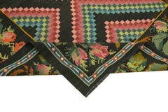 Moldovian Floral Black Floral Cotton Wool Goat Hair Handmade Rug 5'5'' x 6'4''