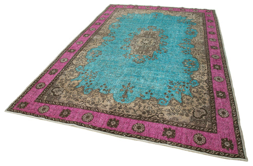 Oyma Vintage Turquoise Vintage Cotton Wool Handmade Area Rug 6'10'' x 10'8''