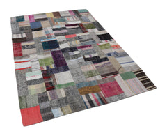 Kirk Yama Grey Patchwork Cotton Wool Handmade Area Rug 5'7'' x 7'11''